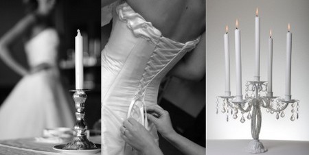 All white candles in silver sticks and crystal candelabras can create the best of looks for very little expense.